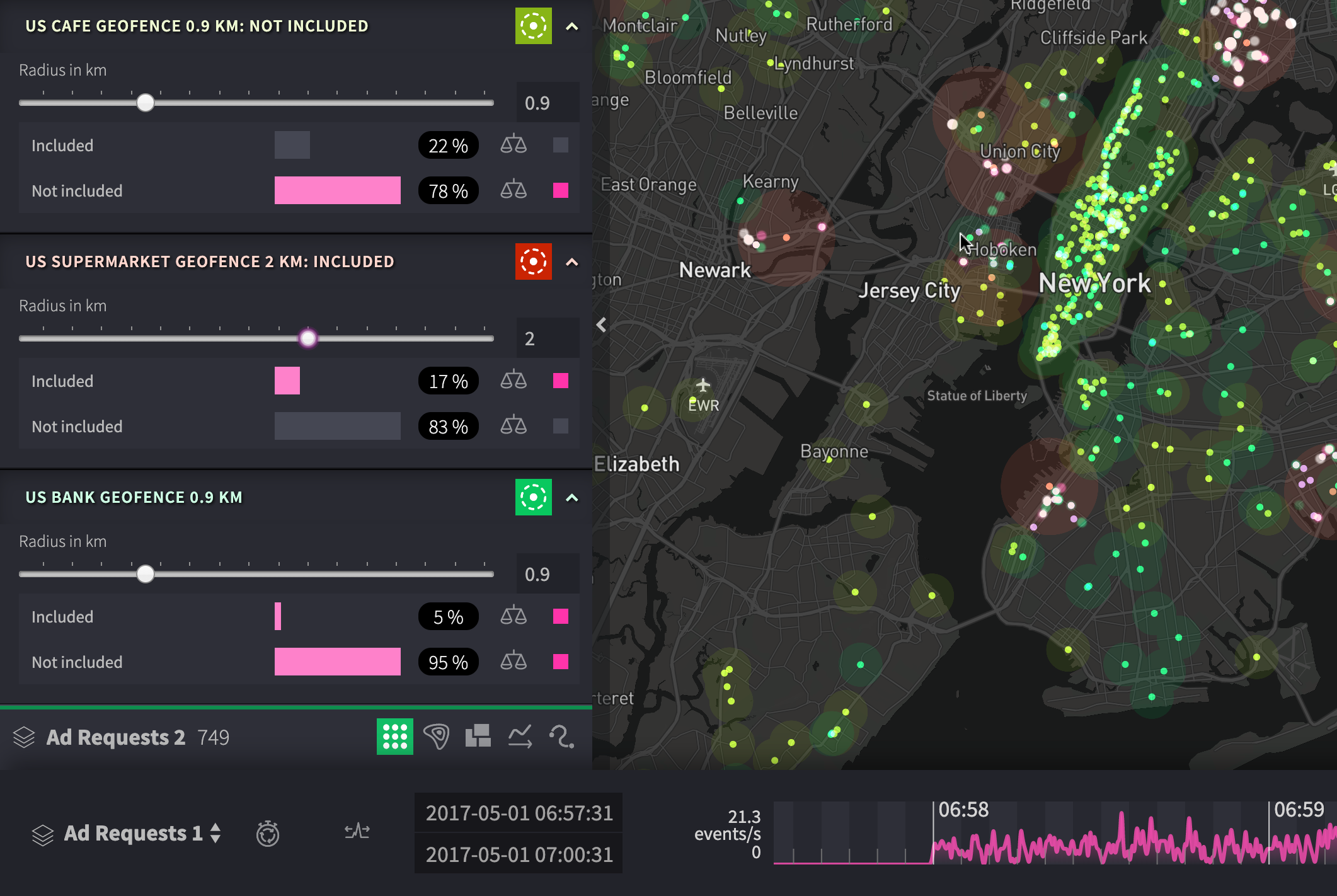 Geofence filtering of geographic data in Data Explorer